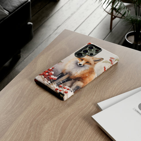 Christmas Fox in a Wreath of Red Berries - Impact Resistant Phone Case